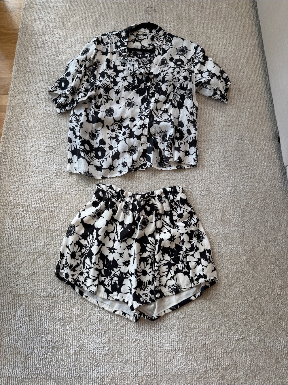 Faithfull the Brand Black and White Floral Two-Piece Pajama Set